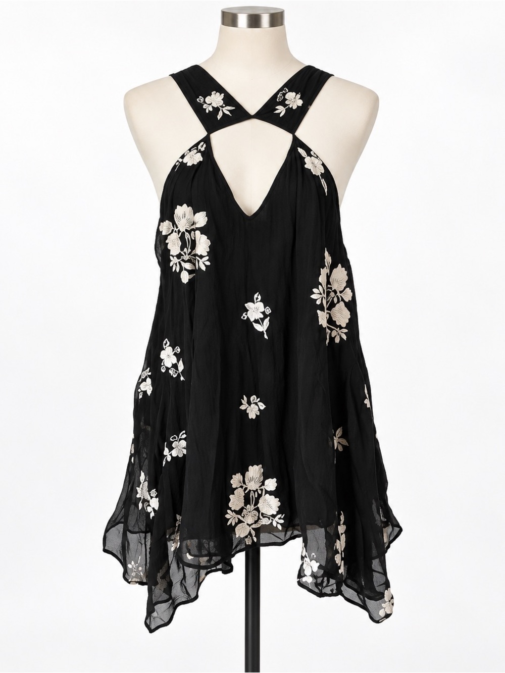 Bohemian Bones black floral flowy boho chic tunic dress cover up S
